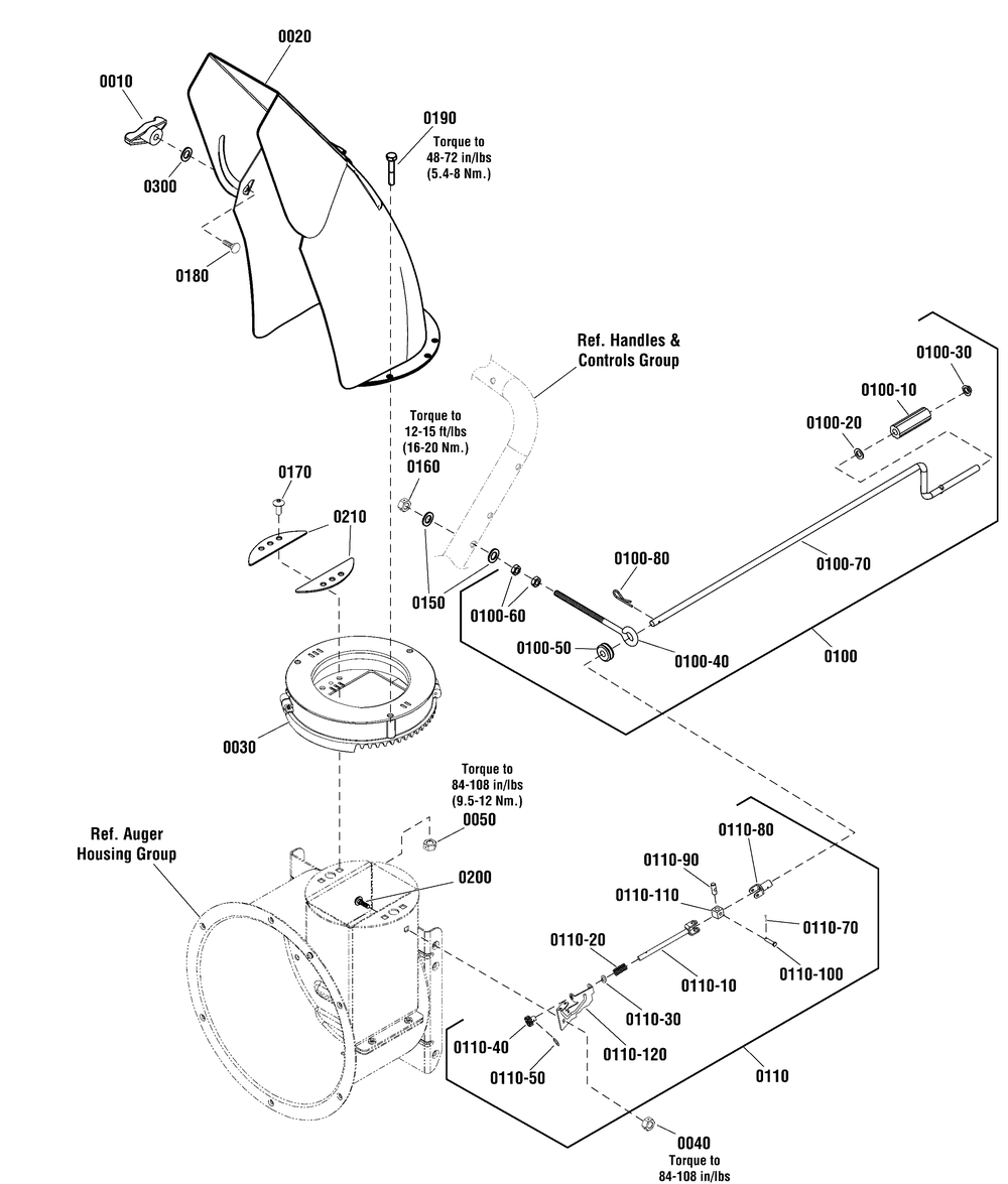 Discharge Chute Group Diagram and Parts List for 1696154-01-824LD  Briggs and Stratton Snow Blower